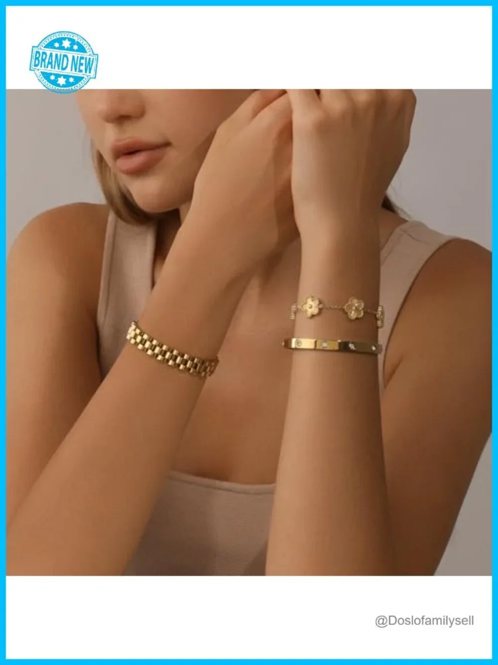 Stackable Four Leaf Clover Love Bangle Bracelets Set, 18K Gold Plated, 3 Pcs